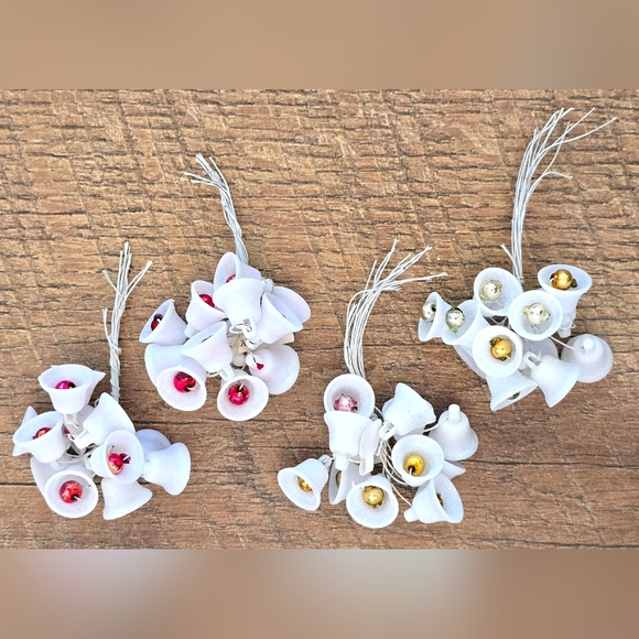 Other - 48 Vintage Miniature Plastic Mica Sugar Bells Mercury Glass Japan 5/8"